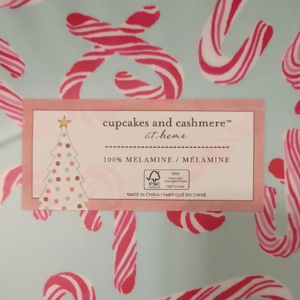 cupcakes & cashmere Festive Candy Cane Platter - Pink and Light Blue